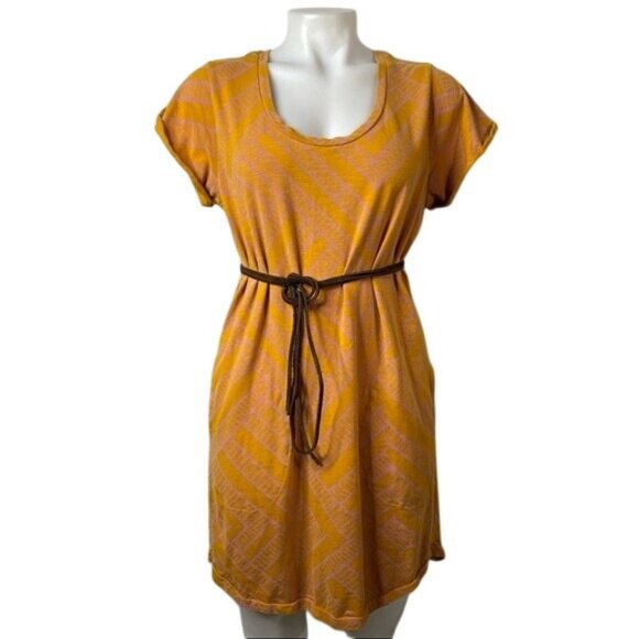 Prana Bon Vivante T-Shirt Dress Pink & Orange Geometric Print With Pockets - Picture 12 of 13